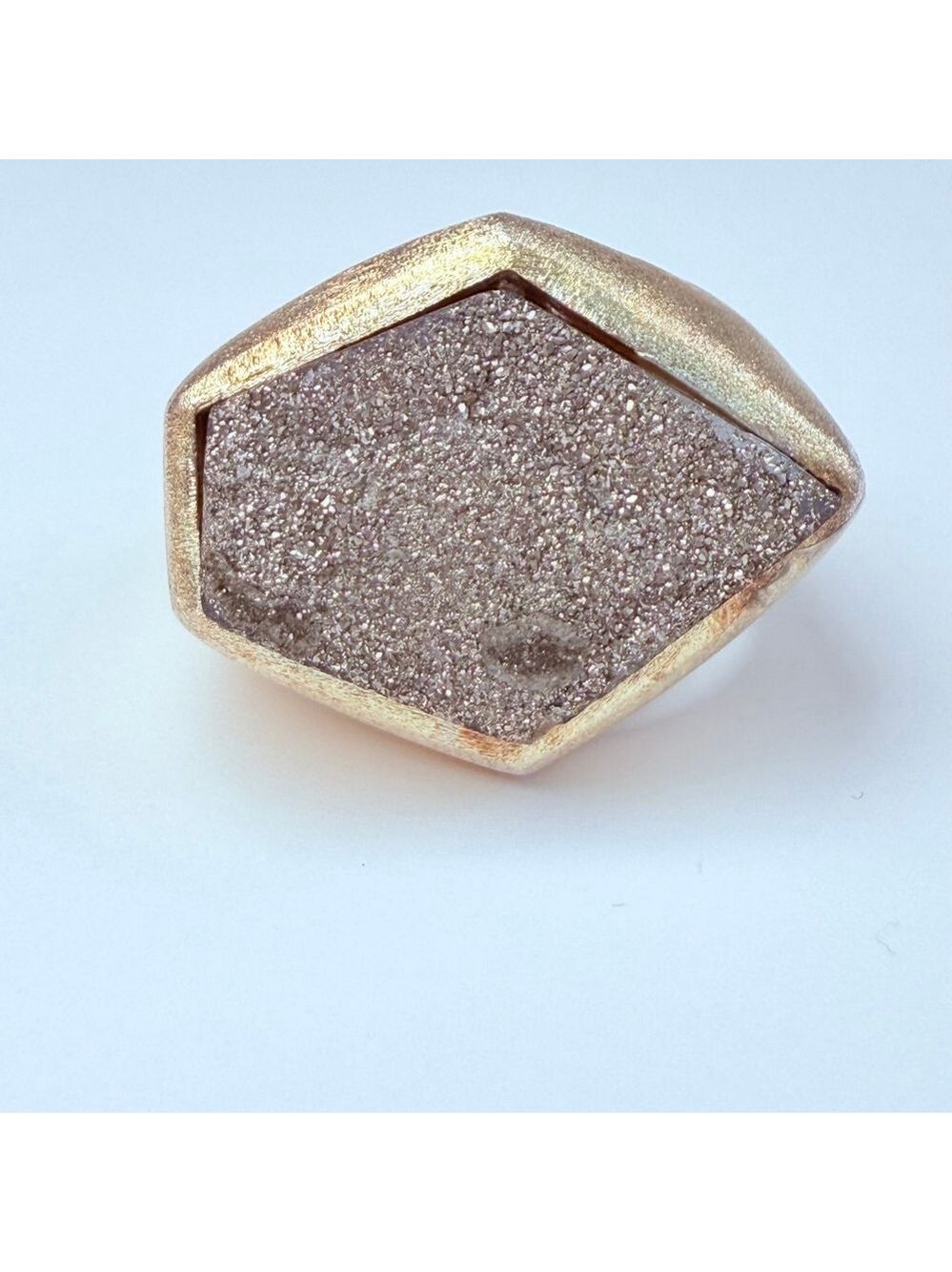 Modernist Geometric Milor Druzy Quartz Gemstone Satin Sterling Silver 925 Ring
